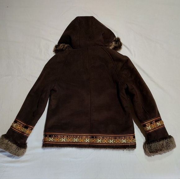 Coldwater Creek Brown Embroidered Boho Faux Suede Fur Lined Jacket Small - Picture 6 of 10